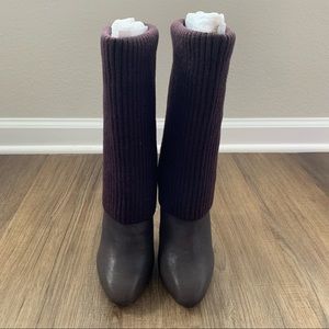 Bebe Adele Brown Leather Sweater Knot Boots